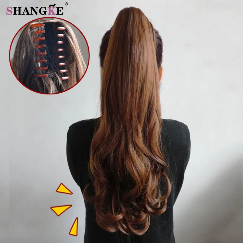 SHANGKE HAIR 24'' Synthetic Ponytail Wowen Wavy Claw Clip in PonyTail Hair Extension Heat Resistant Fake Hair Pieces
