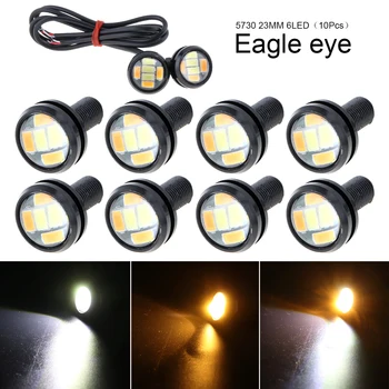 

10 Pcs 23mm Eagle Eye 6 LED High Power 5730 Dual Color 12V Car Fog DRL Bulb Reverse Backup Parking Signal Lamp Light