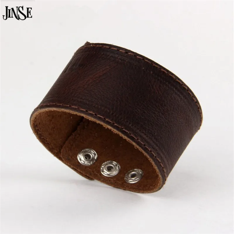 

JINSE Korean Version Wide Genuine Leather Bracelets Jewelry Smooth Belt Double-breasted Leather Bracelet & Bangle PSL039