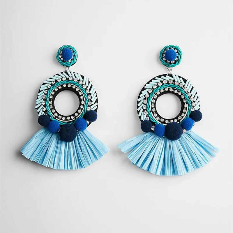 

Dongmu 2018 new girl raffia earrings tassel earrings light weight fashion colorful fashion jewelry ladies gifts Bohemia summer