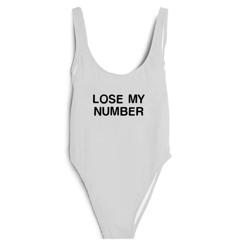 LOOSE MY NUMBER Funny One Piece Swimsuit Women High Cut Swimwear Female