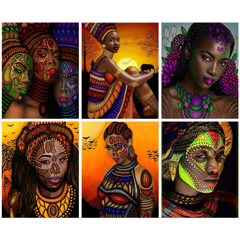 5D DIY Full Square/Round Diamond Painting Cross Stitch African Women Diamond Embroidery Diamond Mosaic Paintings Home Decor Gift