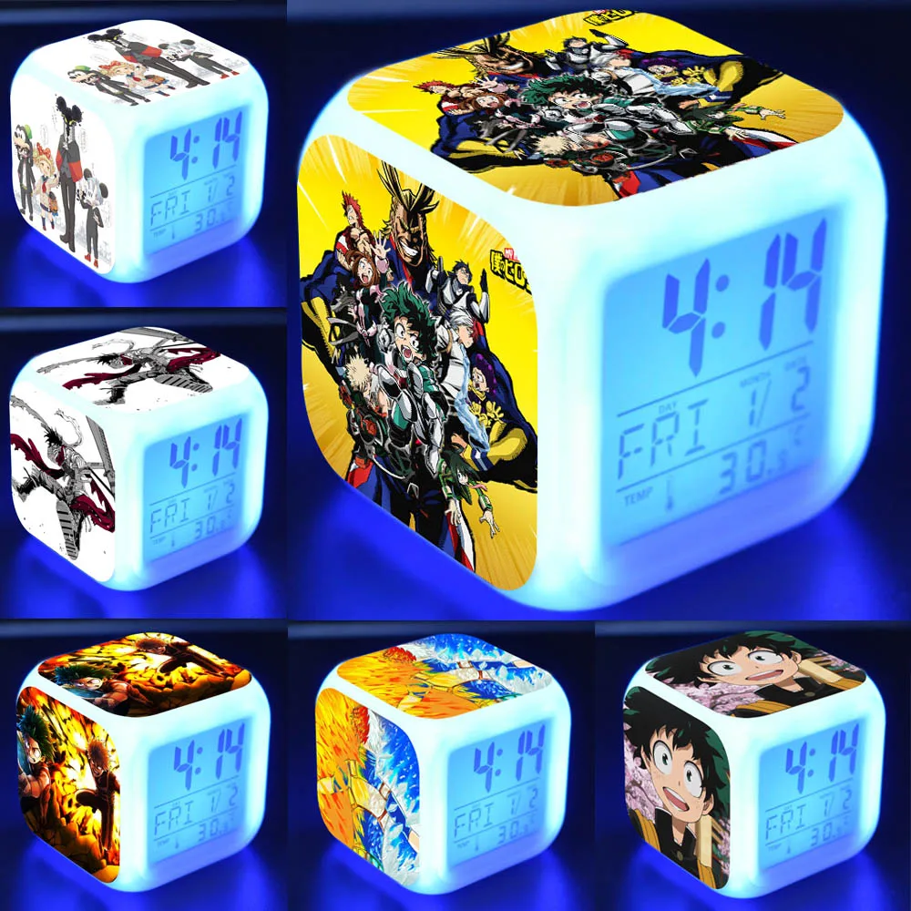 

Action Anime My Hero Academia Figure Sticker Clock 7 Color Changing LED Bed Decor Alarm Midoriya Izuku Kirito Deku Toys Gift
