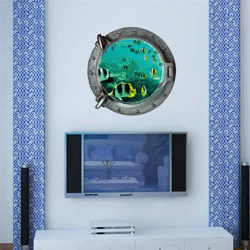 

2018 KAKUDER Fantastic Submarine Portholes Fish Wall Sticker Home Decor