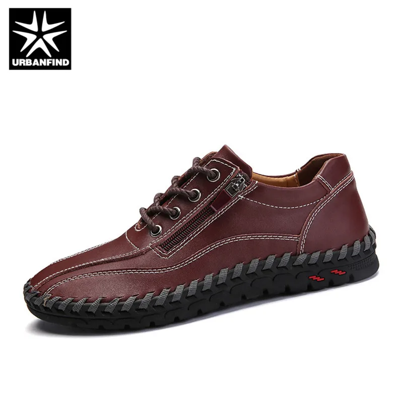 

URBANFIND Genuine Leather Men Shoes Casual Sneakers Big Size 38-50 Man Lace Up Moccasins 4 Colors Black Brown Blue Orange