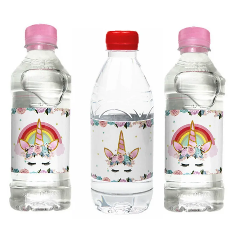 

12pcs Baby Shower Bithday Decoration Girl Boy Unicornio Mineral Water Bottle Gift Stickers Label Unicorn Party Festival Supplies