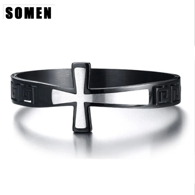 

Silver Stainless Steel Cross Bracelet Polished with High Quality Leather For Men Fashion Chain Friend Gifts pulsera hombre