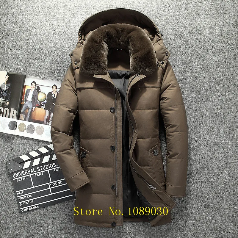 Русская зимняя куртка для мужчин, высококачественное длинное пальто с меховым воротником, брендовый плотный теплый мужской пуховик, doudoune homme, ветрозащитная шапка