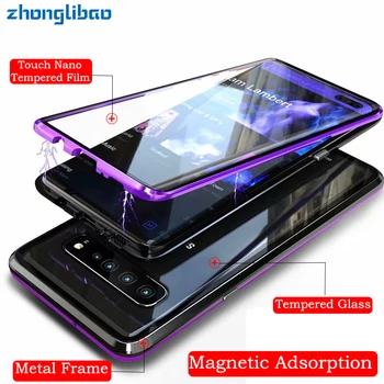 

S10plus S10e Magnetic Adsorption Metal Case Front Back Glass Full Body Protective Cover for Samsung S10 5G S9 S8 Plus Note 9 8