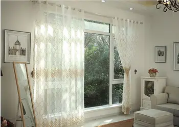 

European Embroidered Voile Curtains Bedroom Sheer Curtains for Living Room Tulle Window Curtains/Panels Window Screening