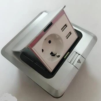

2019 New And Hot 1*EU power +2*charge USB ,Standard Grounding Floor Pop Up socket ,Silver ,1pcs /set