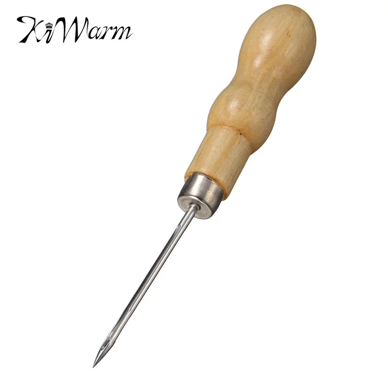 

KiWarm Useful Leather Wood Handle Awl Hole Hook Tools Leathercraft Stitching Sewing Awl For Handmade Repair Craft Accessories