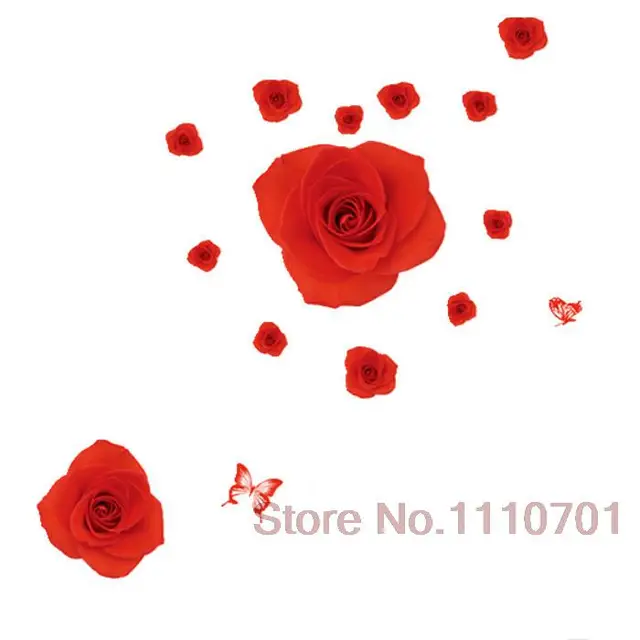 Large size 3D red flowers wall decals home decoration vinyl wall