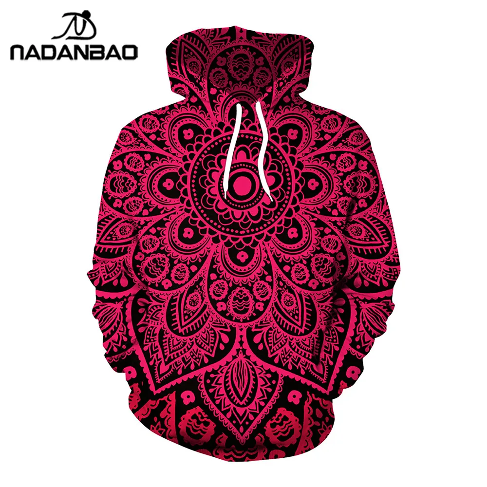 

NADANBAO New Arrival Mandala Women Tops Sweatshirt Oversized Hoodies Hip Hop Red Hoodie Digital Printed Trending Hooded