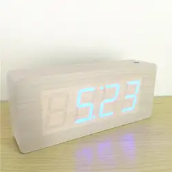 Простой календарь светодиодный будильники температура деревянные часы большие цифры цифровой светодиодный дисплей управления звуком