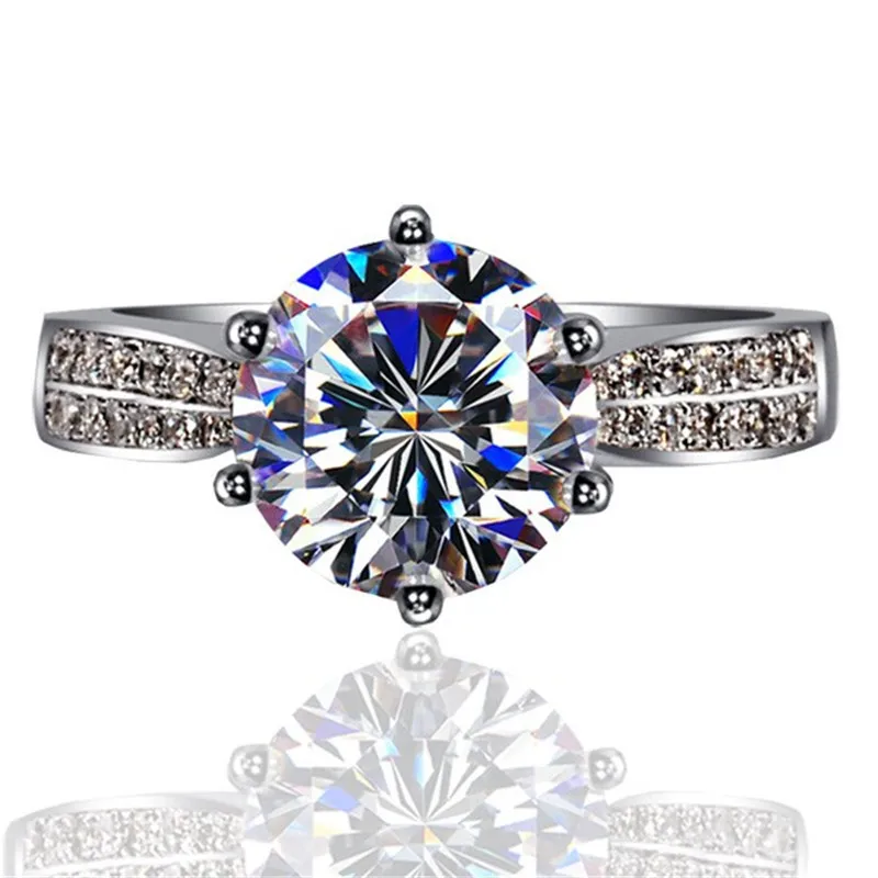 Кольцо-Пасьянс с круглой огранкой, 3ct, AAAAA, Cz, камень, 925 пробы, серебро, для помолвки, обручальное кольцо, кольцо для женщин, свадебные украшения