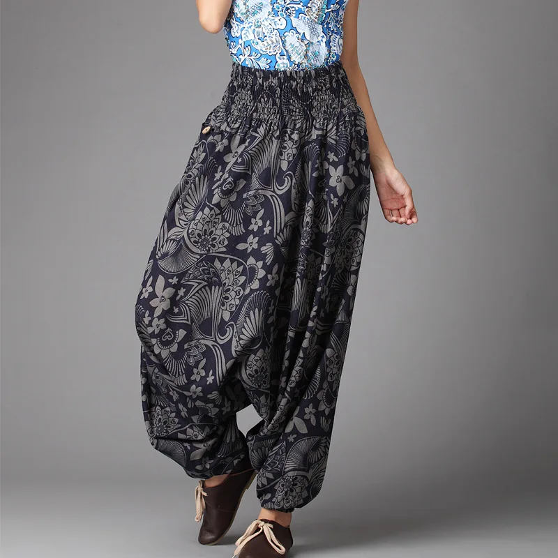 

Summer National Wind Big Crotch Pants Cotton Crotch Pants Wide Leg Pants India Nepal Style Men and Women General Printed Pants