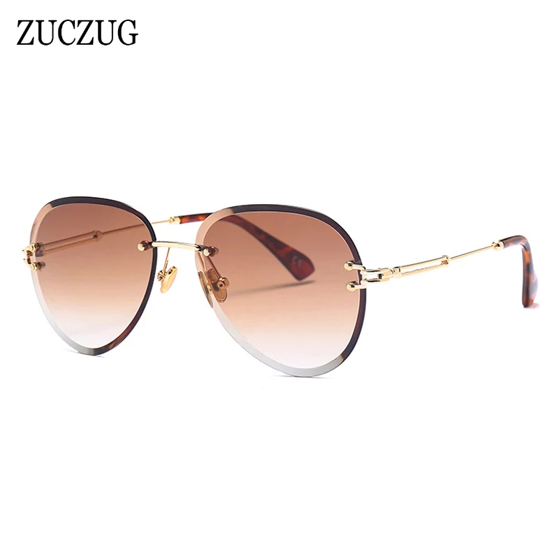 

ZUCZUG Retro Oversized Rimless Sunglasses Women Luxury High Quality Brown Grey Gradient Frameless Sun Glasses For Women UV400