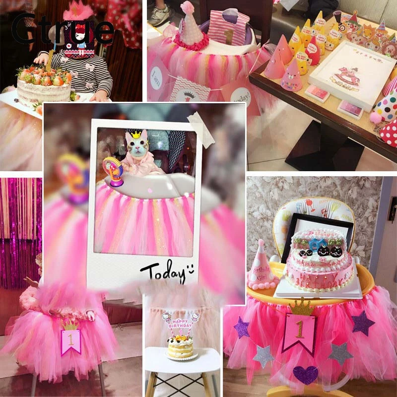 100CMx35CM Tulle baby chair skirt table High Chair skirt boy Baby Shower Decoration kids girl First Birthday party decorations 100CMx35CM Tulle baby chair skirt table High Chair skirt boy Baby Shower Decoration kids girl First Birthday party decorations