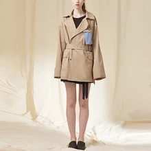 Осеннее пальто для женщин ветровка лоскутное Полосатое с длинным рукавом регулируемое повседневное пальто женская одежда мода