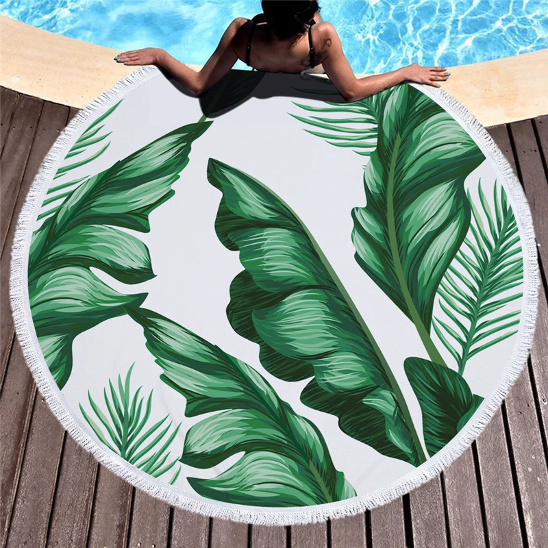 Ariel Sarah горячее круглое пляжное полотенце Зеленый Лист пляжное полотенце с кистями микрофибра одеяло для пикника коврик гобелен