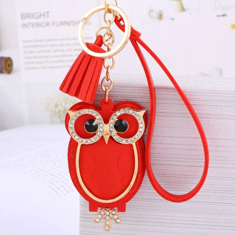 

Fashion Car Full Crystal Rhinestone Leather Owl Key Chain Golden Chain Keychain Bag Car Hanging Pendant Jewelry GL5007