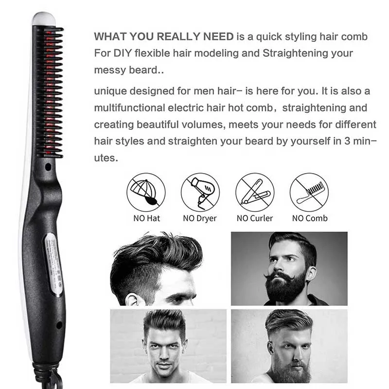 Супер дешевый Электрический Мужской выпрямитель для волос с расчёской быстрой завивкой выпрямитель для бороды Мужская щетка для шерсти щетка инструменты