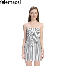 

feierhaosi women striped dress sexy bowknot office lady dress strapless formal dress elegant backless dresses for women F1768