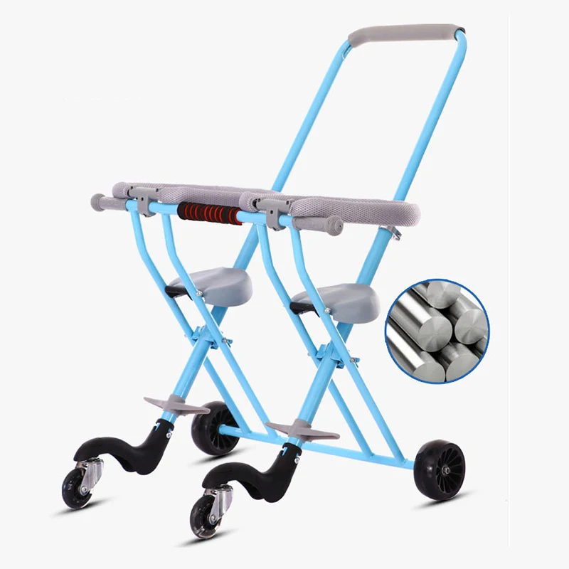 

The New Double Trolley Portable Twin Folding Cart Walking Baby Magic Device Black PU Wheel Three Wheels Stroller