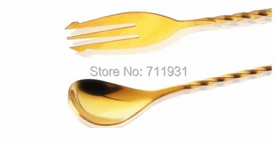 WOWSHINE блестящее золото высокого качества нержавеющая сталь swizzlecochleare ложка для перемешивания коктейлей для шейкера 44,5 см длиннее