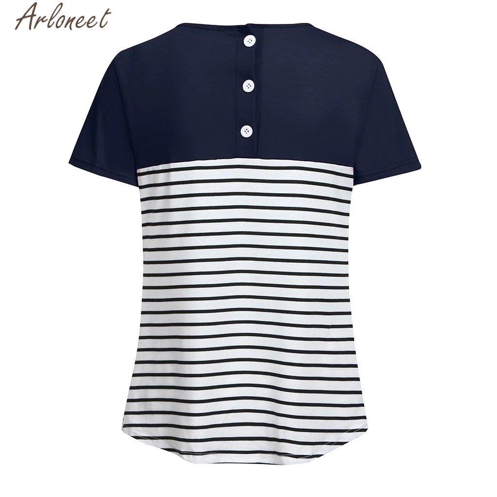 ARLONEET Women Maternity Short Sleeve Stripe Splicing Mom Nursing Baby Tops T-shirt Bra For Feeding Cotton blends 19Fer18