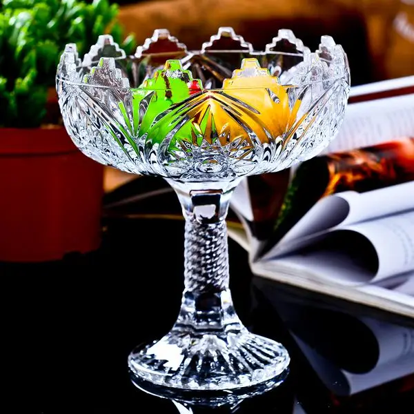 European creative large glass crystal fruit plate high fruit fruit bowl