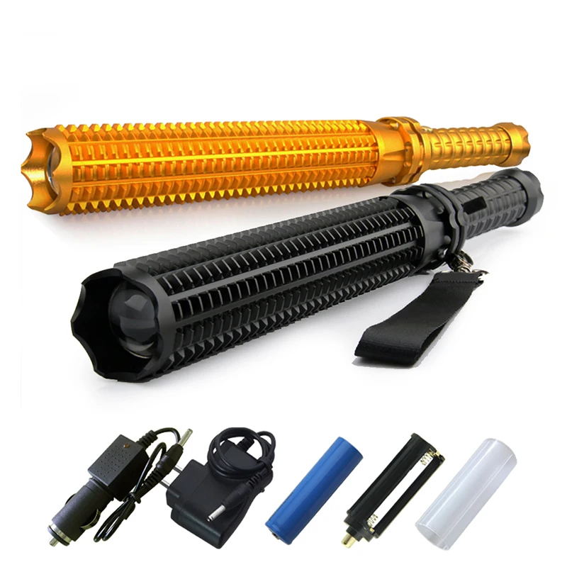 Goedkoop USB charger Honkbalknuppel LED Zaklamp oplaadbare CREE XML T6 Zelfverdediging 3 modi Flash light voor camping 2*18650 batterij