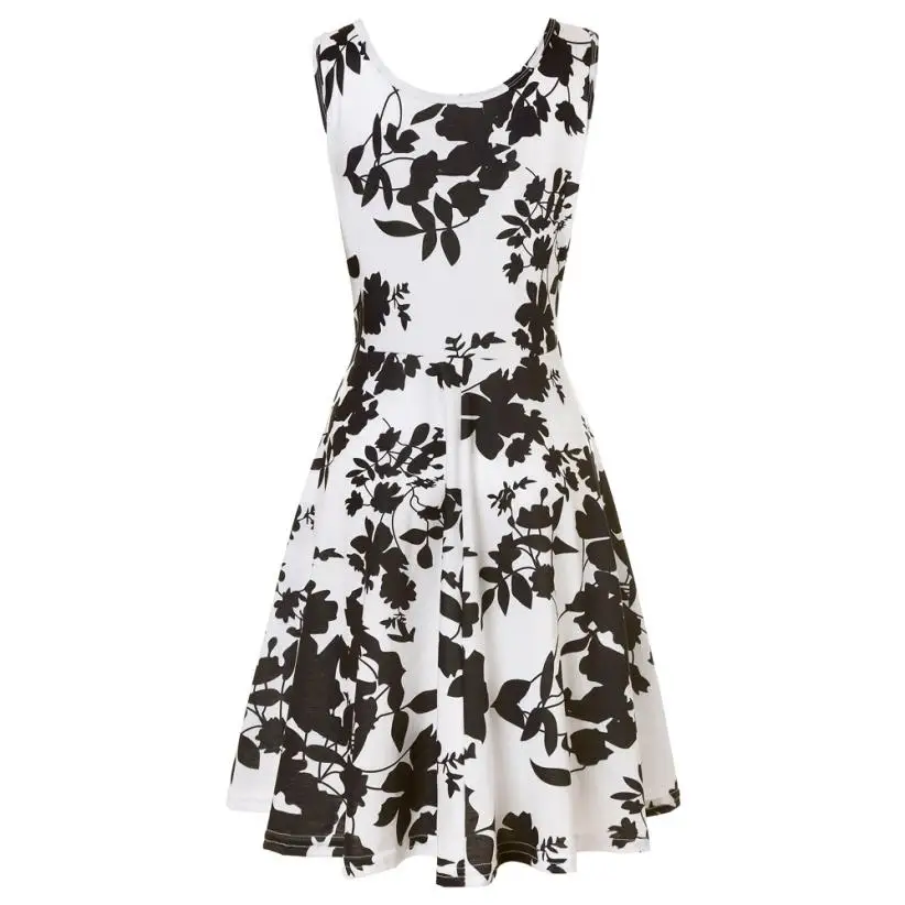 Women Sleeveless Printing Summer Beach A Line Casual Dress Floral Dress ...