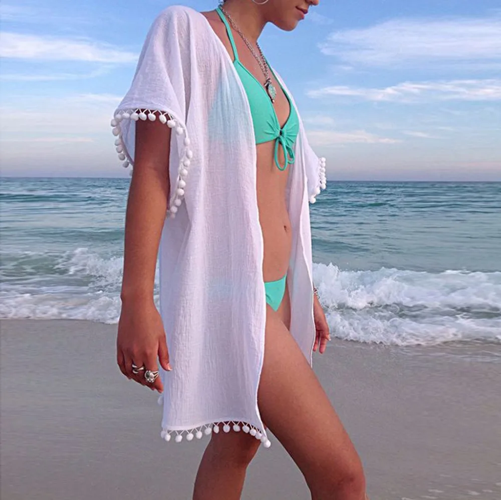 Женское повседневное пляжное платье в стиле бохо, однотонное шифоновое платье с кисточками в стиле пэчворк для отдыха, женский купальник, накидка costumi donna 15