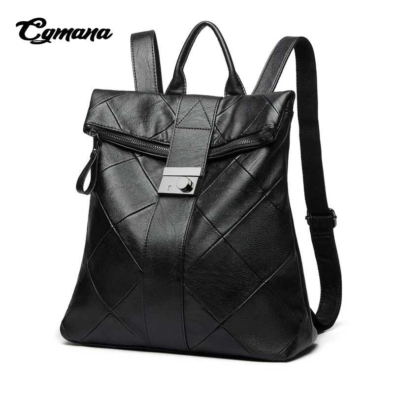 

CGMANA Women Soft Leather Backpacks 2018 New Fashion Student School Bags Shoulder Bags Female Traveling Backpacks Mochilas Mujer