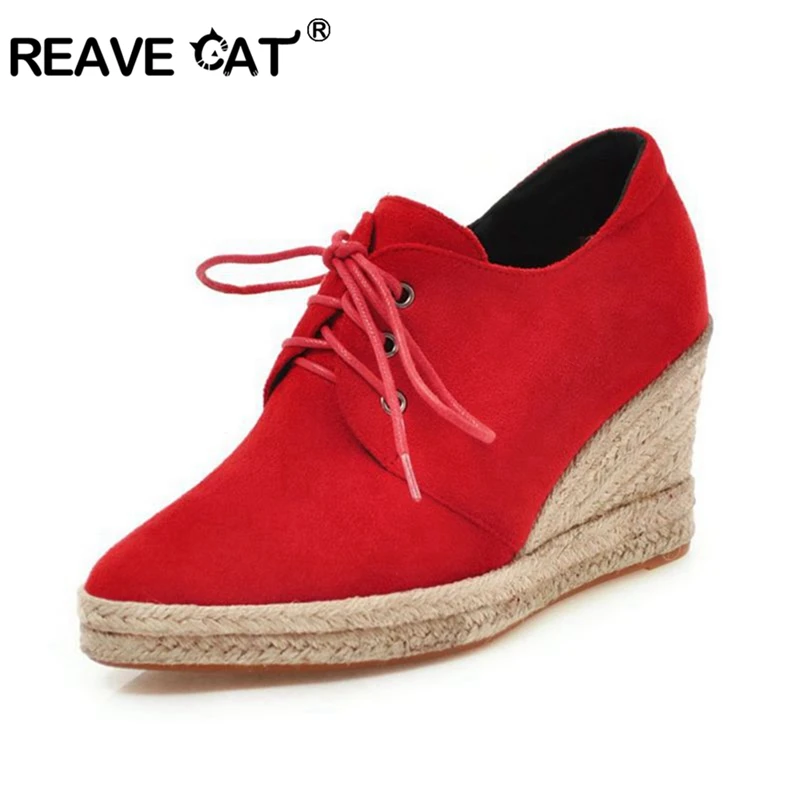 Женские замшевые туфли лодочки REAVE CAT Chaussure femme на платформе и высоком каблуке