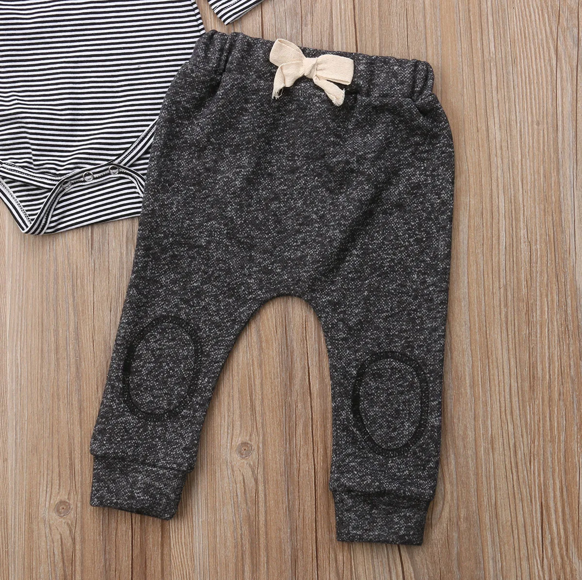 Baby Kids Boy Casual Long Sleeve Striped Lapel Collar Tops Solid Romper 2pcs//set