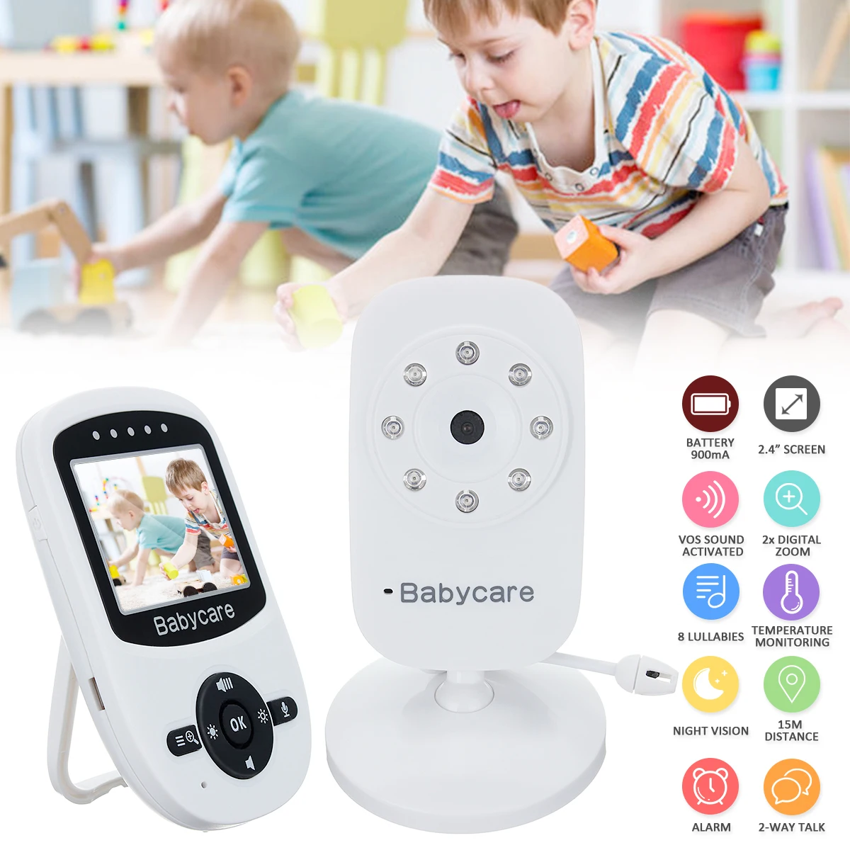 

2.4GHz Wireless Video Baby Monitor High Resolution 2 Way Talk Night Vision Security IR LED Camera Viewer Temperature Monitoring