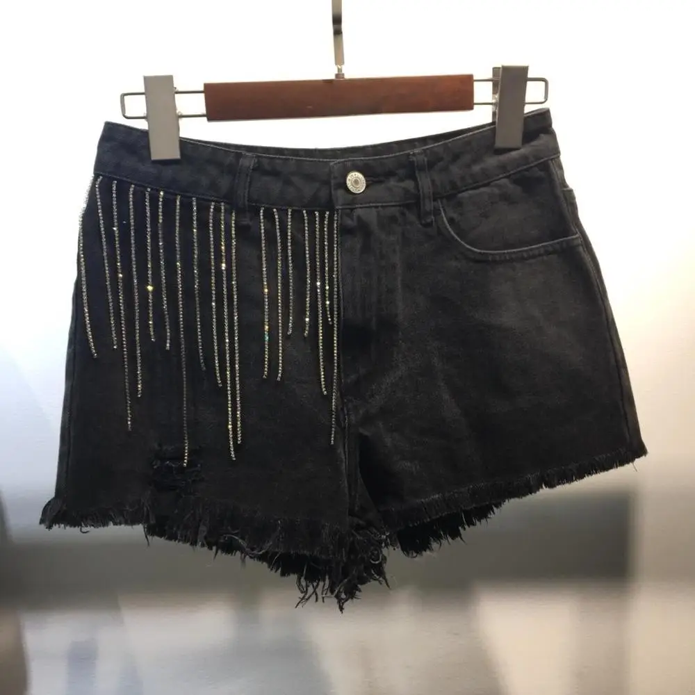 2019 летние новые женские джинсовые шорты с кисточками и бриллиантами ddxgz2