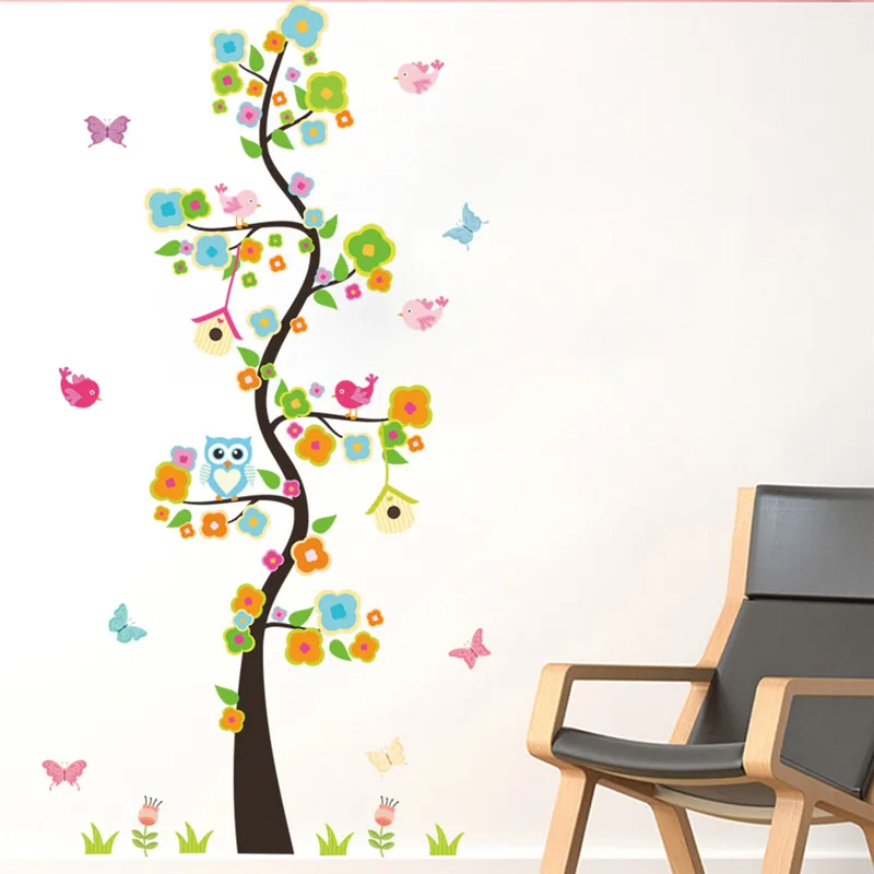 Forest Owl Bird Butterfly Tree Wall Stickers Bedroom Living Room Wall Decals Art Nursery Kids Room Mural Decorations