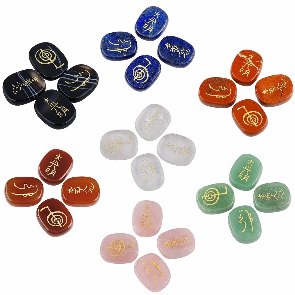 TUMBEELLUWA 4Pc/Set Healing Crystal Engraved Usui Reiki Symbols Palm Stone Chakra Balancing Meditation