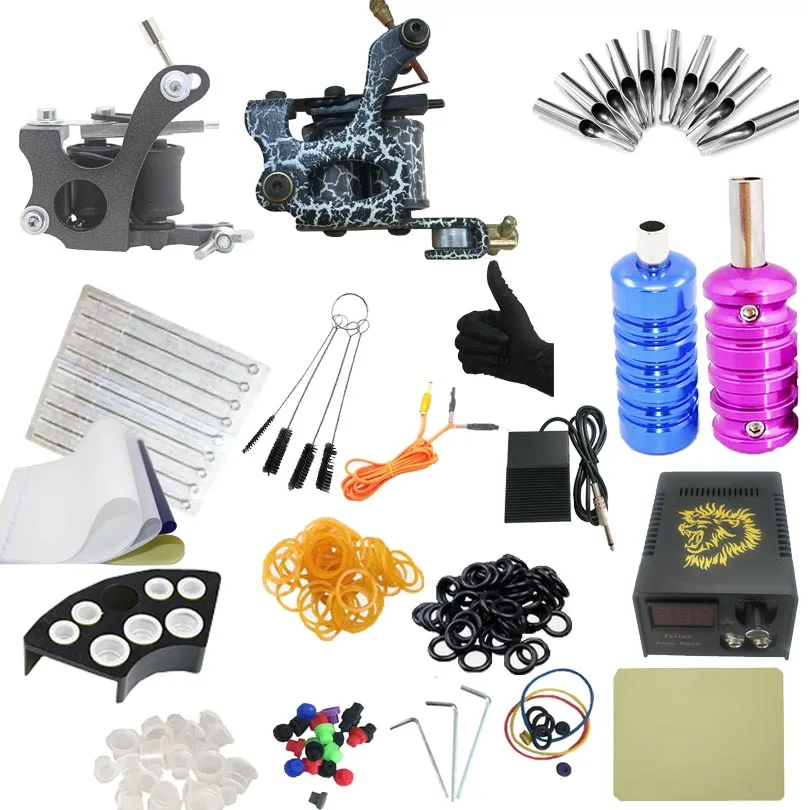 

Professional Tattoo Machine Guns Kit Liner And Shader Complete Tattoo Machine Needles Grip Sets Starter Supply