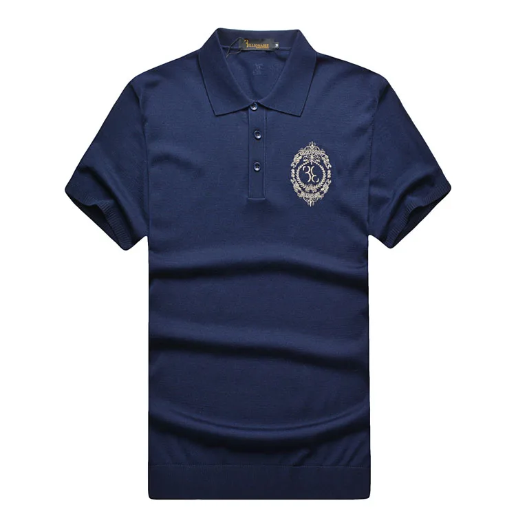 Billionaire italian кутюр Мужская футболка с коротким рукавом высокого качества с вышивкой коммерческий удобный джентльмен - Цвет: Navy blue