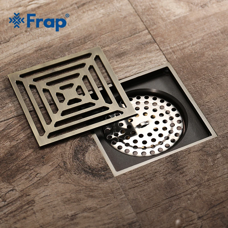 FRAP Square Retro Fashionable Bathroom Floor Shower Room Drains Brass
