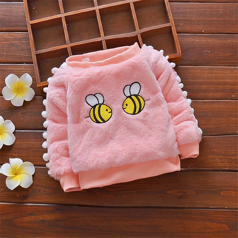 

BibiCola winter sweater baby girls sweaters cotton fashion outerwear toddler cartoon bee plus velvet warm clothing for baby girl