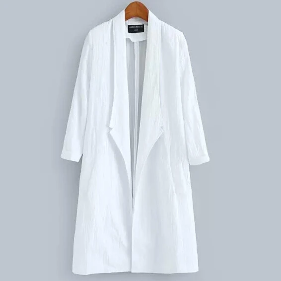 Las nuevas 2015 mujeres de otoño flojos moda blanco abrigo largo Blazer  mujer coreana diseñador otoño de gran tamaño de lino del algodón  rompevientos|windbreaker brand|linen seedwindbreakers - AliExpress