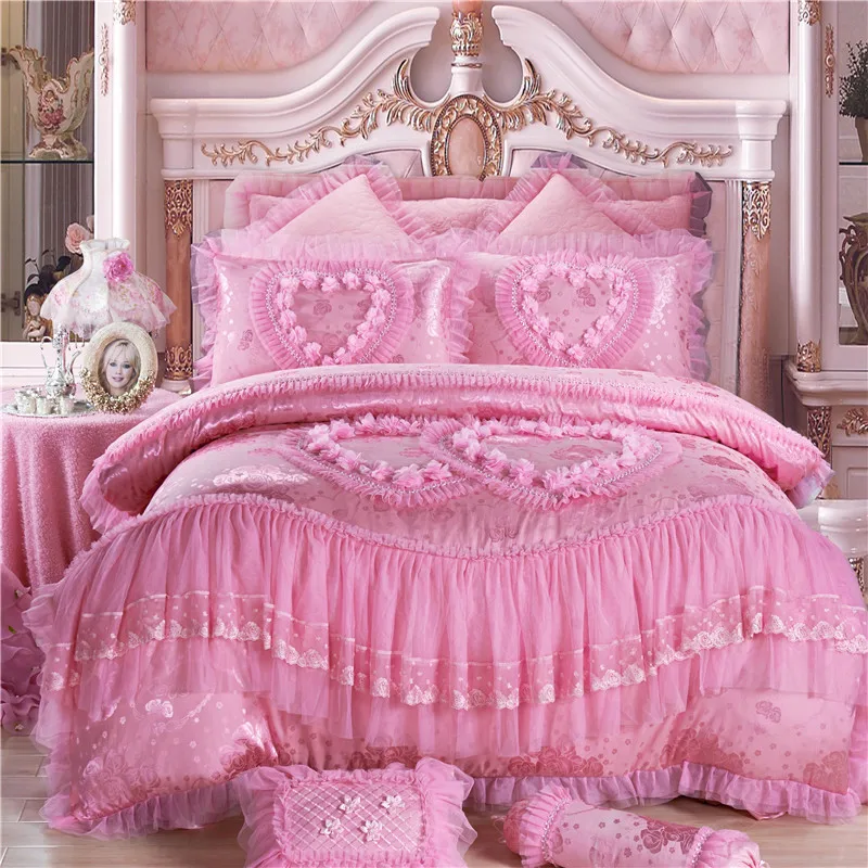 4/6/8pcs Princess lace luxury bedding set queen King size ...