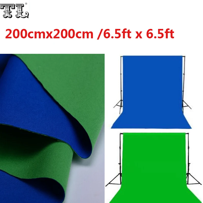 2x2M Double 2 Face Fabric 6 5ft x 6 5ft Background Green Blue Black White Cotton