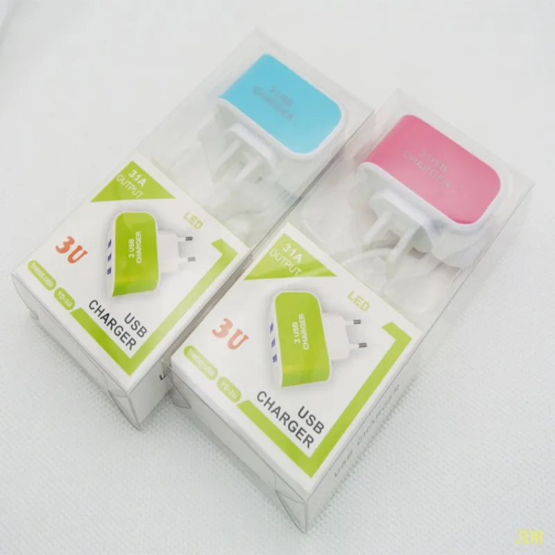 

200Pcs Candy color 3-port USB charging head multi-port 5v1a plug mobile phone charger